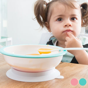 Bowl with Anti-Roll Suction Pad and Spoon for Babies